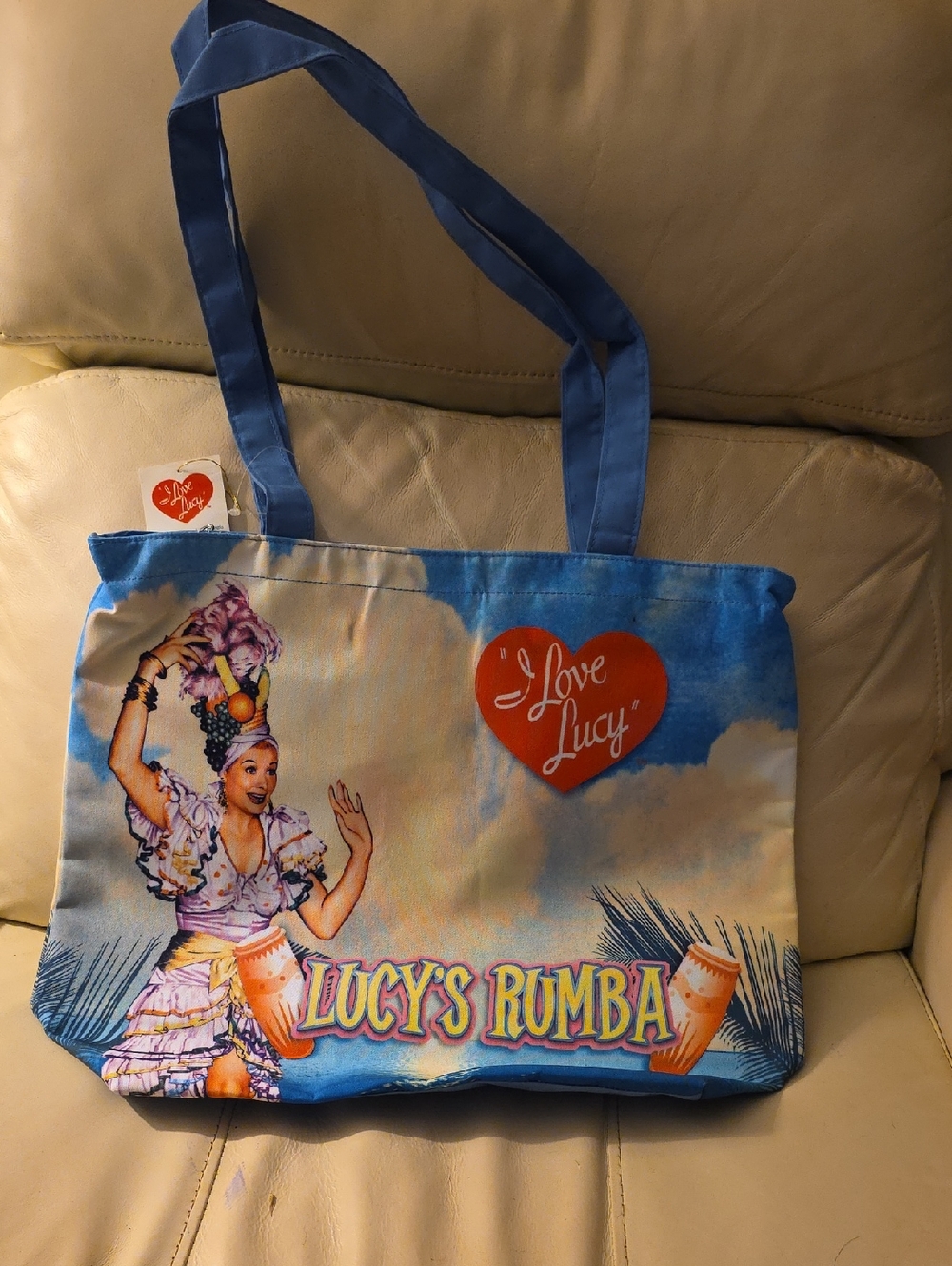 I Love Lucy 'Lucy's Rumba' Blue Printed Tote Bag. NWT